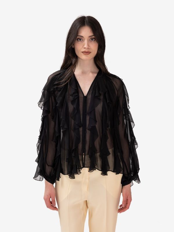 MOMONI' Camicia nera con rouches Nero