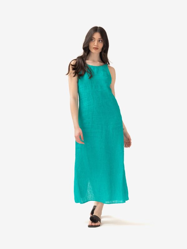MOMONI' Abito lungo lino/cotone verde smeraldo