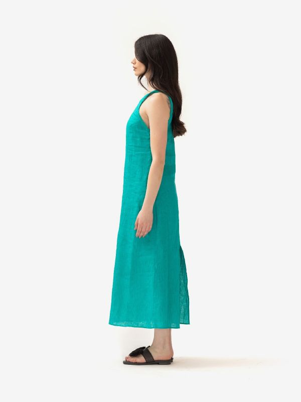 MOMONI' Abito lungo lino/cotone verde smeraldo