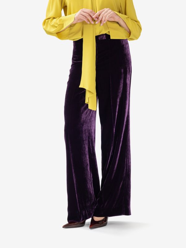P.A.R.O.S.H. Pantalone palazzo velluto in seta Viola