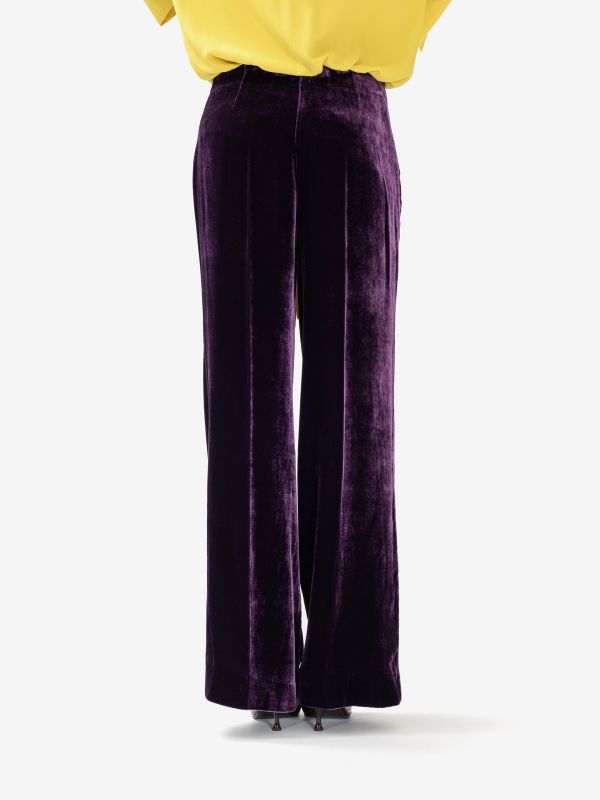 P.A.R.O.S.H. Pantalone palazzo velluto in seta Viola