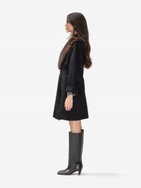 P.A.R.O.S.H. Cappotto lana con cintura + collo ecopelliccia Nero