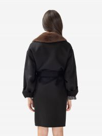 P.A.R.O.S.H. Cappotto lana con cintura + collo ecopelliccia Nero