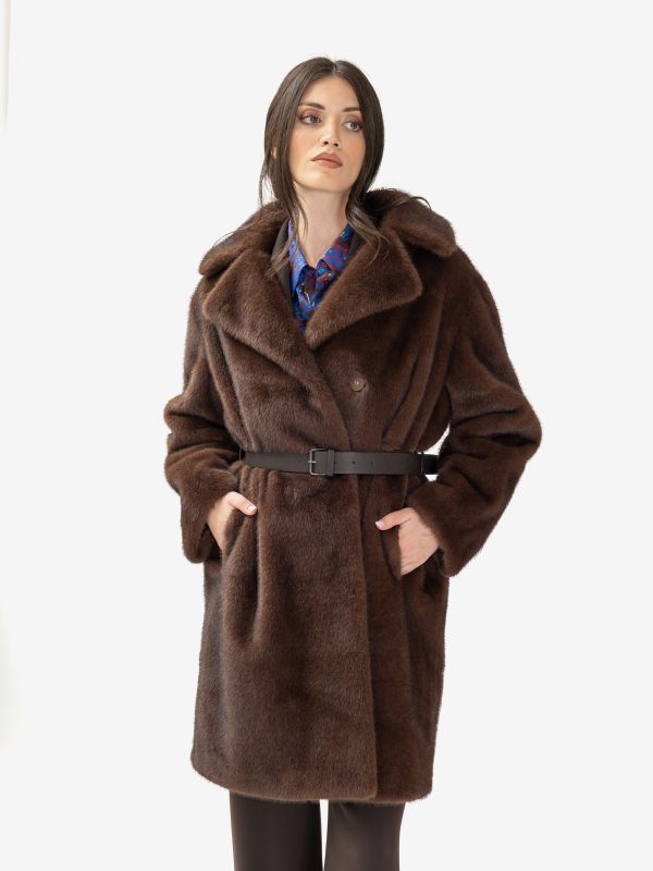 P.A.R.O.S.H. Ecopellicciotto lungo con cintura Marrone