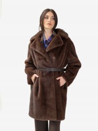 P.A.R.O.S.H. Ecopellicciotto lungo con cintura Marrone
