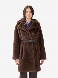 P.A.R.O.S.H. Ecopellicciotto lungo con cintura Marrone