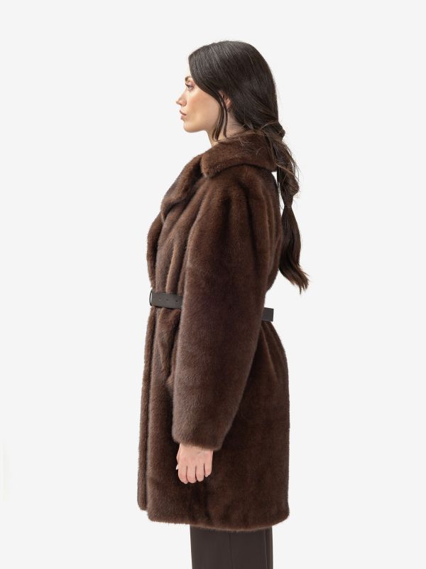 P.A.R.O.S.H. Ecopellicciotto lungo con cintura Marrone