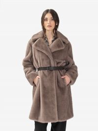 P.A.R.O.S.H. Ecopellicciotto lungo con cintura Tortora