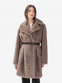 P.A.R.O.S.H. Ecopellicciotto lungo con cintura Tortora
