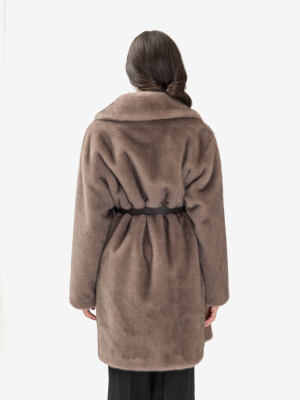 P.A.R.O.S.H. Ecopellicciotto lungo con cintura Tortora