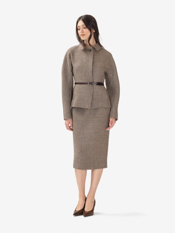 P.A.R.O.S.H. Gonna midi pied de poule Beige