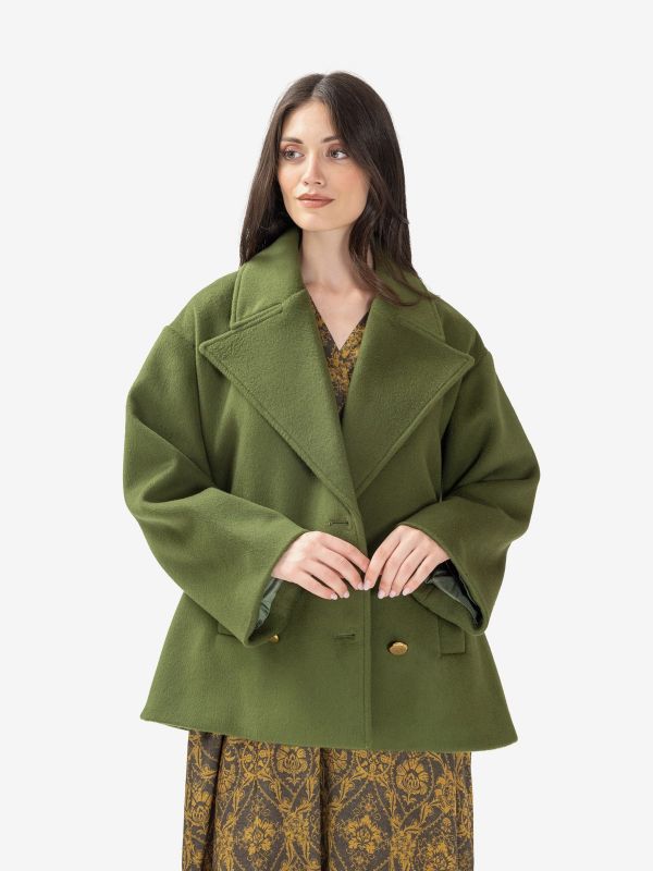 P.A.R.O.S.H. Caban lana doppiopetto corto con bottoni oro Verde