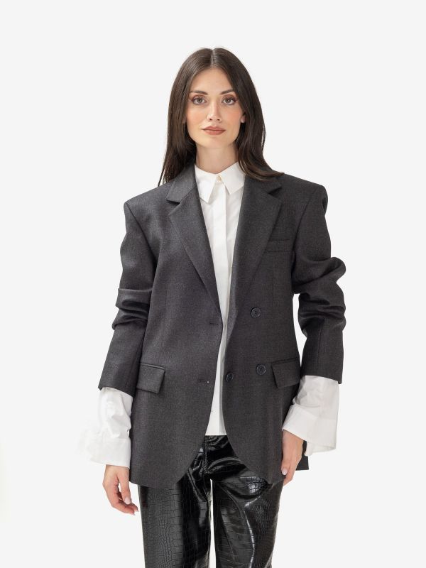 P.A.R.O.S.H. Blazer gabardina melange con cintura Grigio