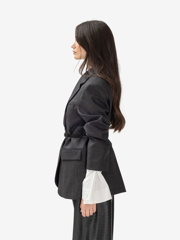 P.A.R.O.S.H. Blazer gabardina melange con cintura Grigio