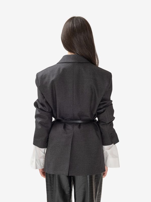 P.A.R.O.S.H. Blazer gabardina melange con cintura Grigio