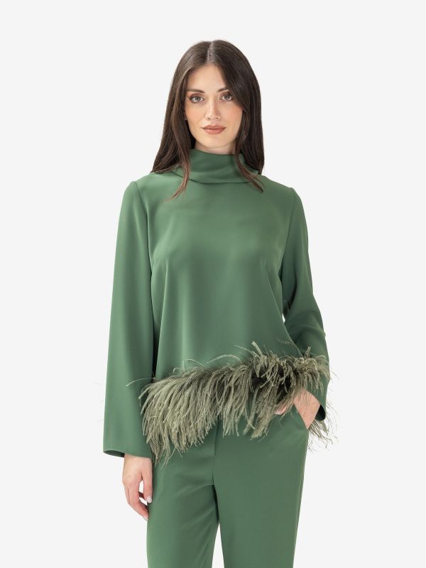 P.A.R.O.S.H. Blusa m/l cady con piume Verde