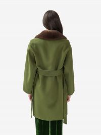 P.A.R.O.S.H. Cappotto lana con cintura + collo ecopelliccia Verde