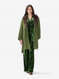 P.A.R.O.S.H. Cappotto lana con cintura + collo ecopelliccia Verde