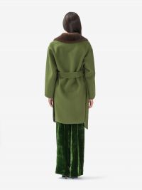 P.A.R.O.S.H. Cappotto lana con cintura + collo ecopelliccia Verde