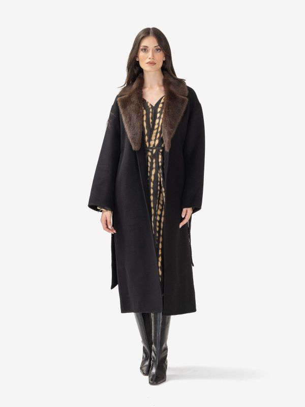 P.A.R.O.S.H. Cappotto lungo lana con cintura Nero