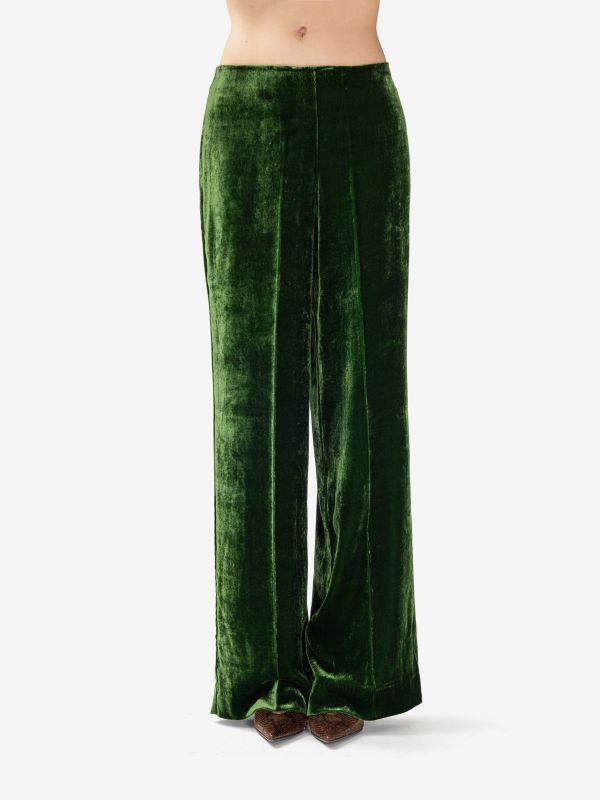 P.A.R.O.S.H. Pantalone palazzo velluto in seta Verde