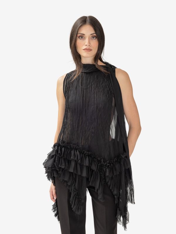 ERIKA CAVALLINI Top seta con rouches Nero