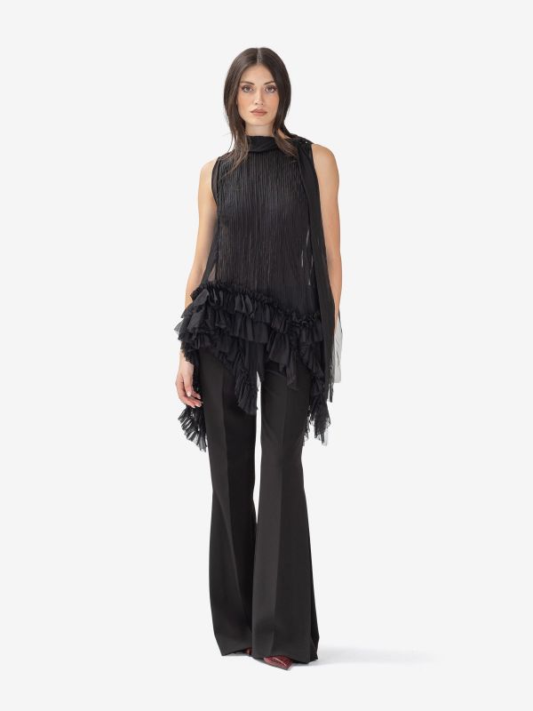 ERIKA CAVALLINI Top seta con rouches Nero
