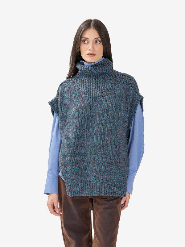 ERIKA CAVALLINI Gilet collo alto lana melangiato blu/marrone 