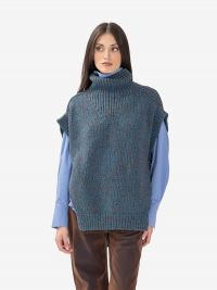 ERIKA CAVALLINI Gilet collo alto lana melangiato blu/marrone 
