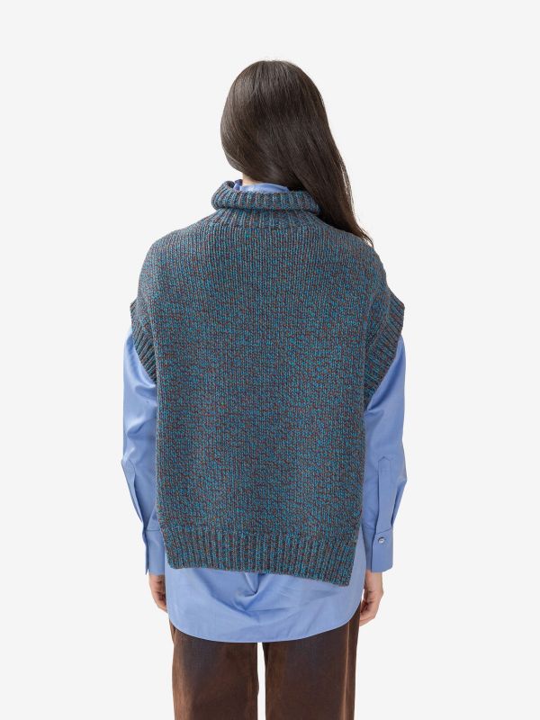 ERIKA CAVALLINI Gilet collo alto lana melangiato blu/marrone 