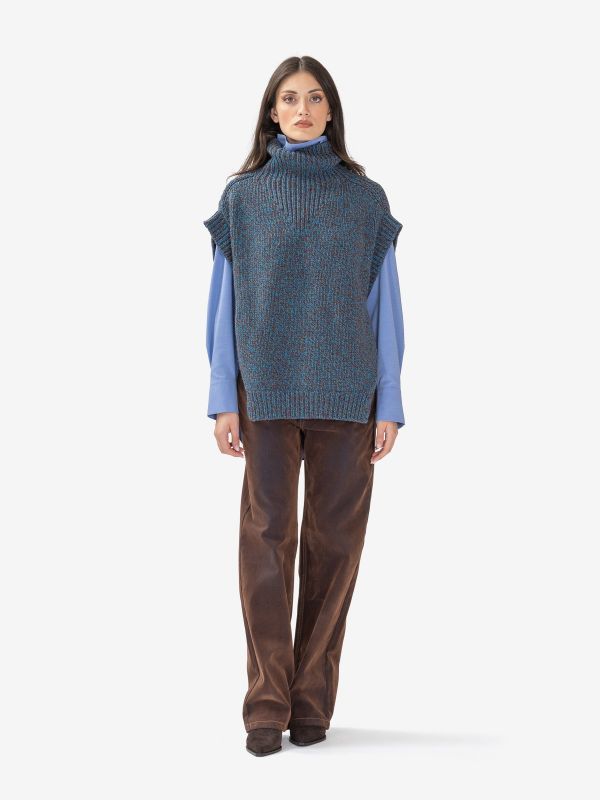 ERIKA CAVALLINI Gilet collo alto lana melangiato blu/marrone 