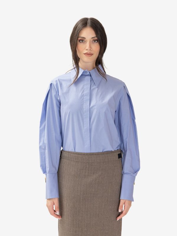 ERIKA CAVALLINI Camicia cotone con bottoni gioiello Celeste