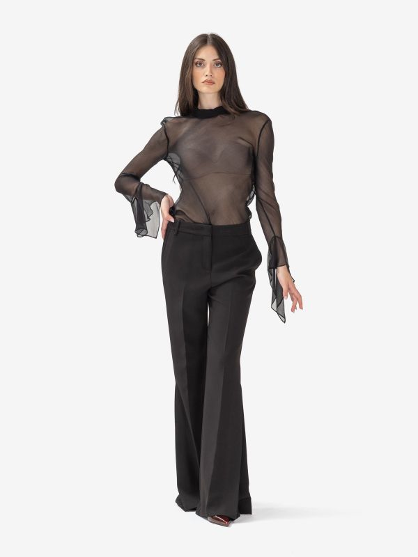 ERIKA CAVALLINI Blusa seta maniche con volants Nero