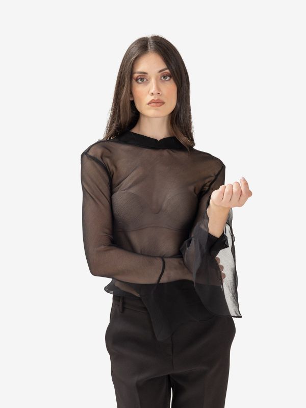 ERIKA CAVALLINI Blusa seta maniche con volants Nero