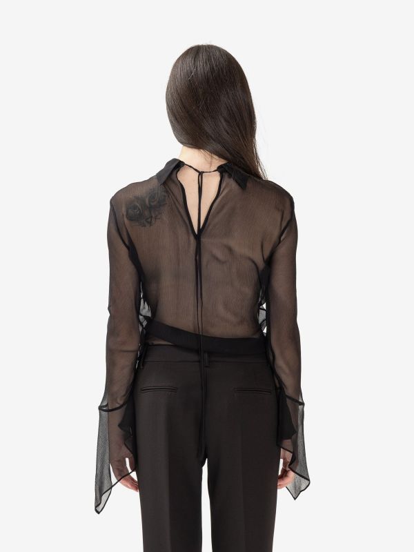 ERIKA CAVALLINI Blusa seta maniche con volants Nero