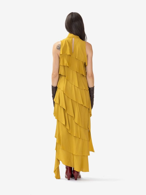ERIKA CAVALLINI Abito lungo seta con rouches smanicato Giallo