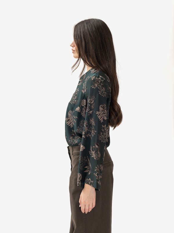 MOMONI' Blusa m/l seta fantasia fiori Verde bosco