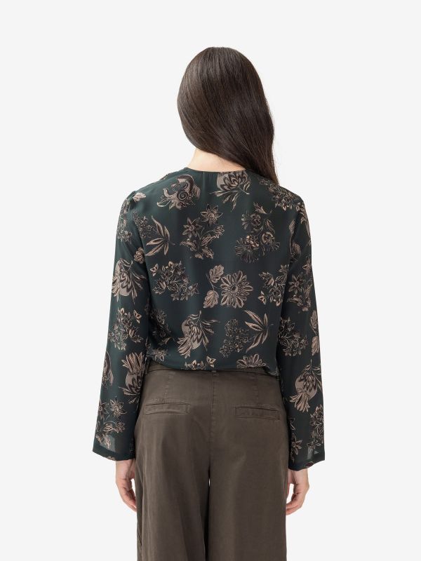 MOMONI' Blusa m/l seta fantasia fiori Verde bosco