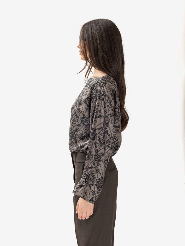 MOMONI' Blusa seta m/l fantasia cachemere grigio/nero 