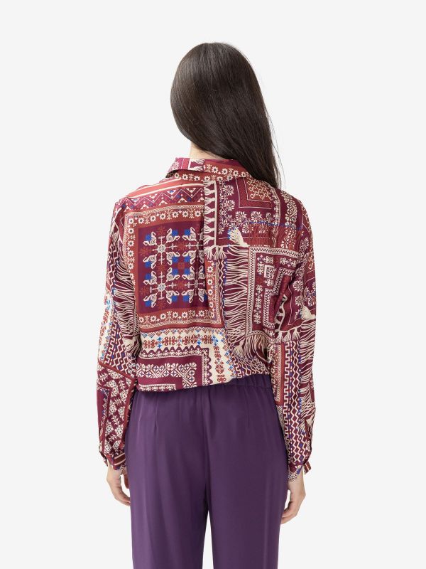 MOMONI' Camicia m/l seta fantasia panna/bluette 