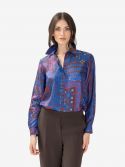 MOMONI' Camicia seta con fiori bluette Bordeaux