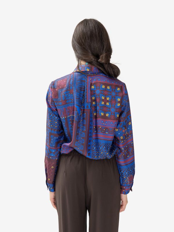MOMONI' Camicia m/l seta bluette/prugna 