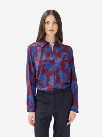 MOMONI' Camicia seta con fiori bluette Bordeaux