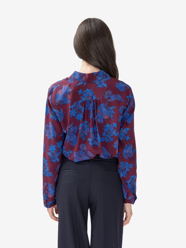 MOMONI' Camicia seta con fiori bluette Bordeaux