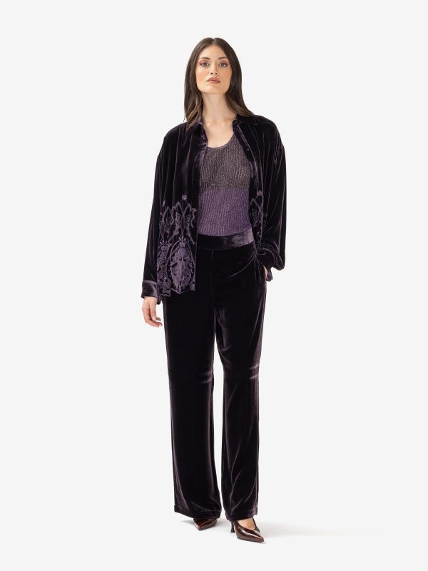 MOMONI' Camicia velluto + ricami Viola