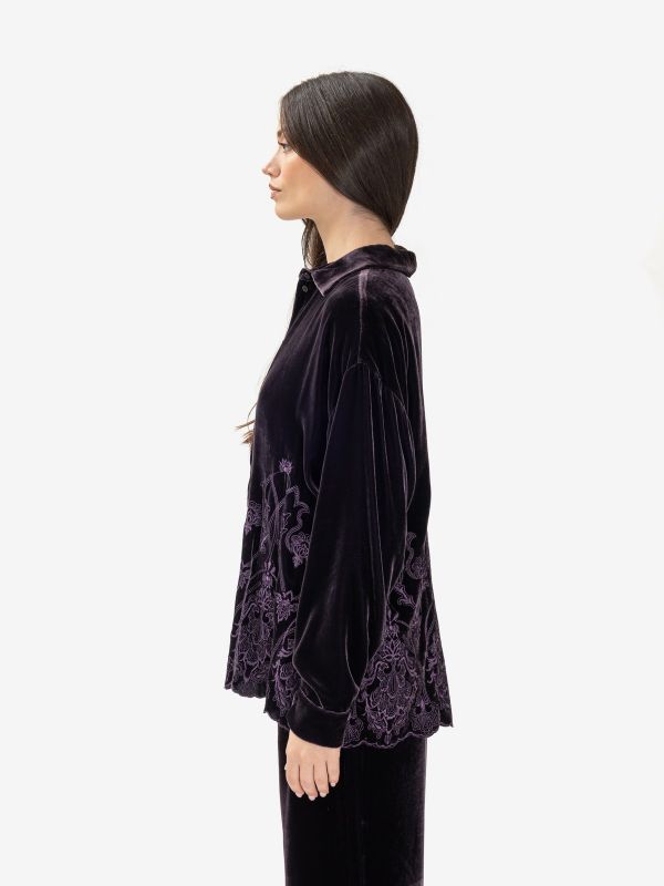 MOMONI' Camicia velluto + ricami Viola