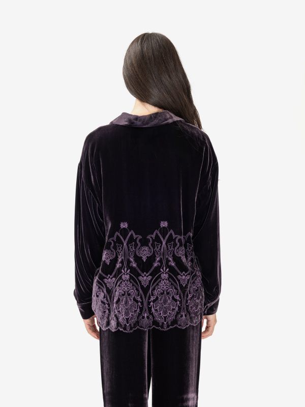 MOMONI' Camicia velluto + ricami Viola