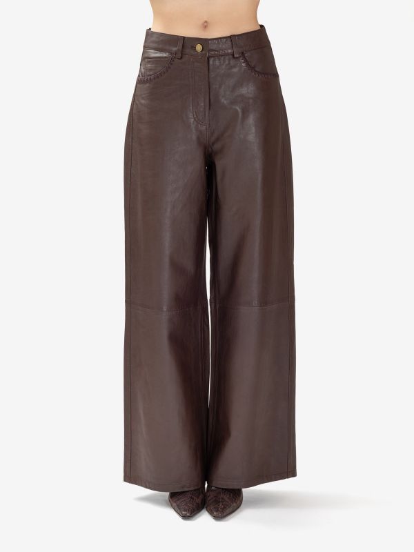 MOMONI' Pantalone palazzo pelle Marrone