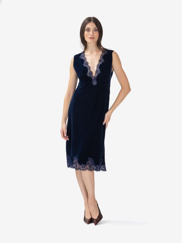 ERMANNO SCERVINO Abito midi velluto con pizzo Blu