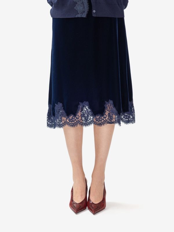 ERMANNO SCERVINO Gonna midi velluto con pizzo Blu